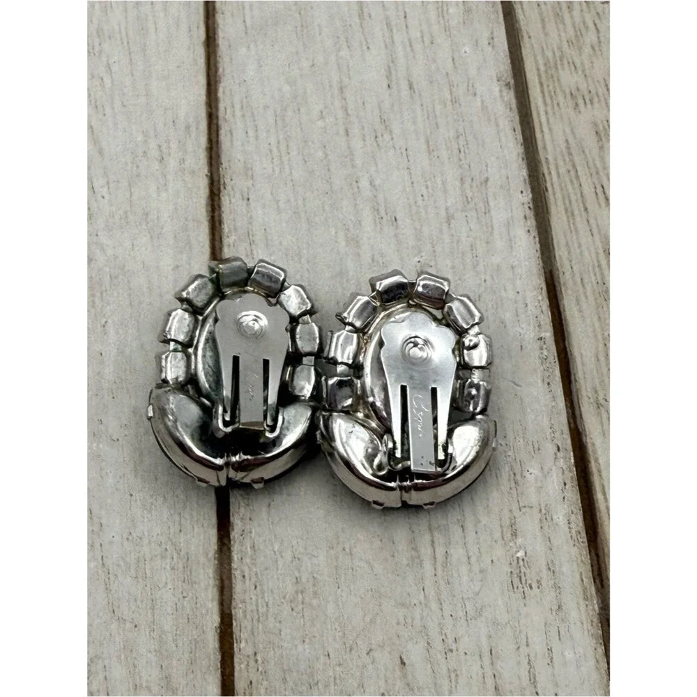 Vintage 1989s Opalescent Blue-Green Crystal Clip-On Earrings